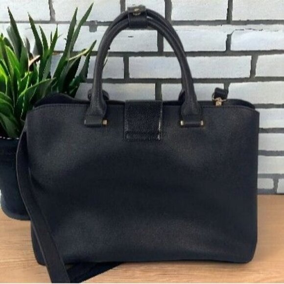 Dune London Black Faux Leather Large Satchel Bag, Gold Hardware, 14”x10” - Picture 4 of 8